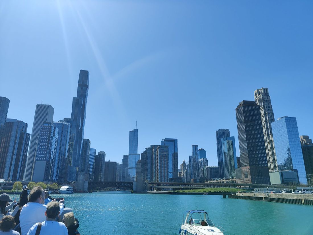 The Chicago skyline seen from the river